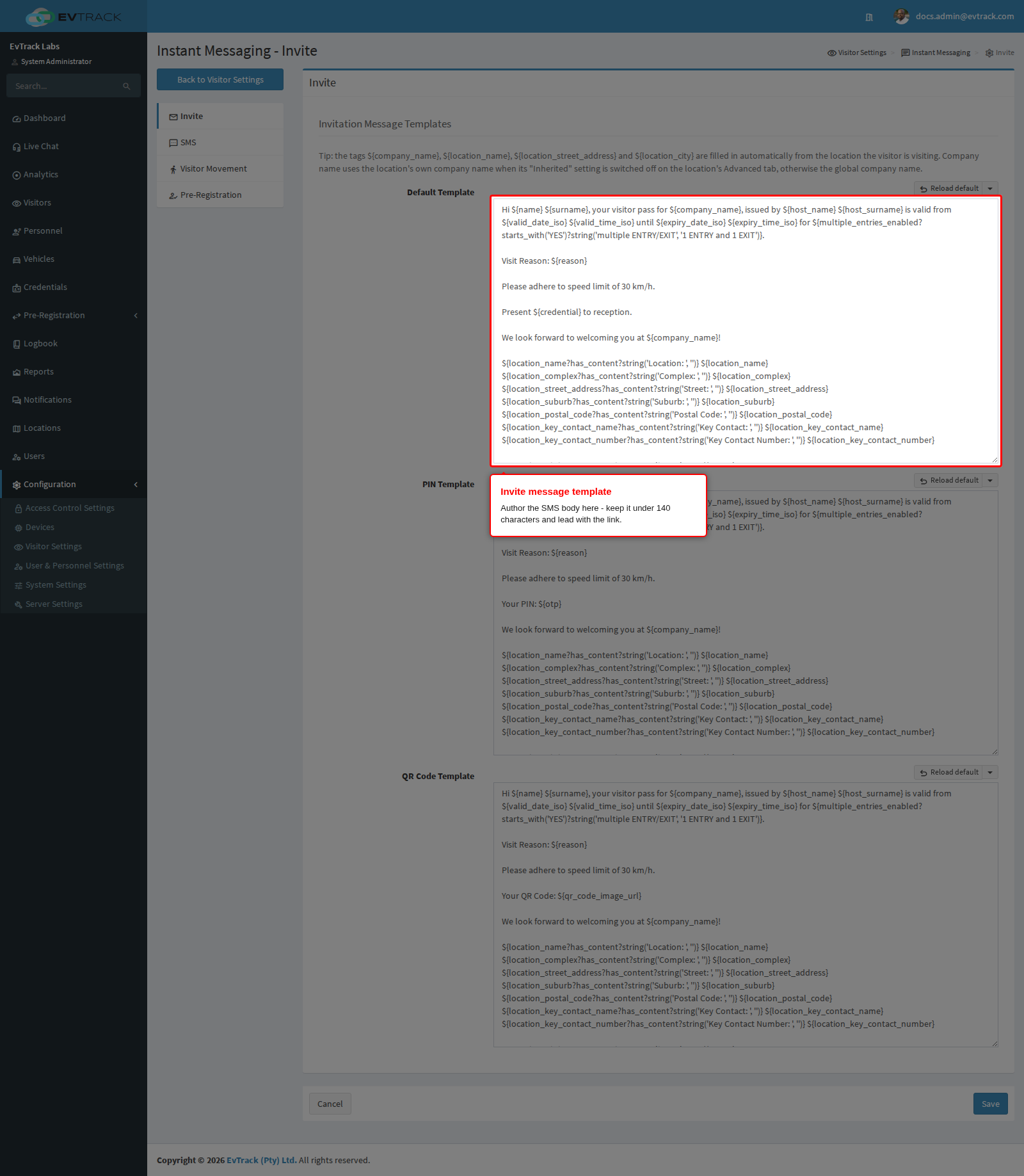 Instant messaging templates
