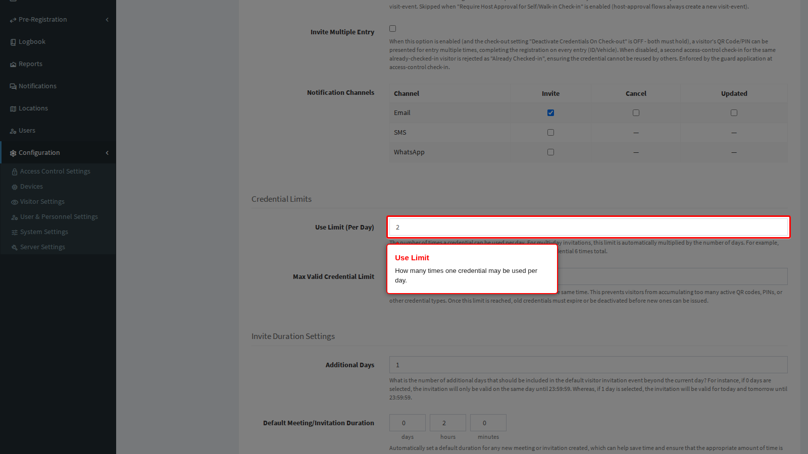 Use Limit (Per Day)