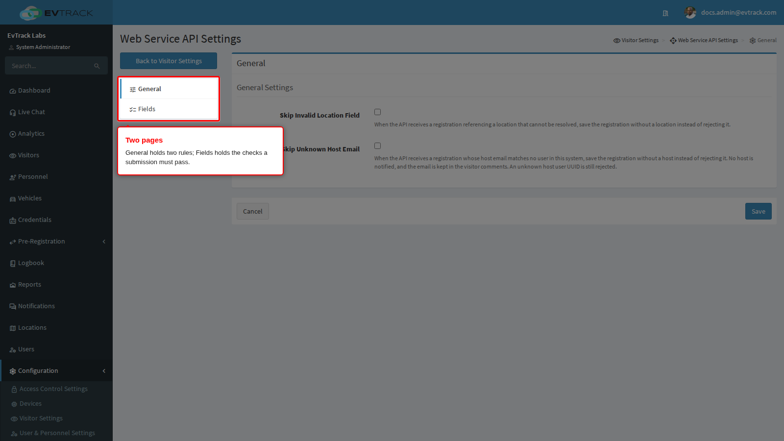 The two Web Service API pages