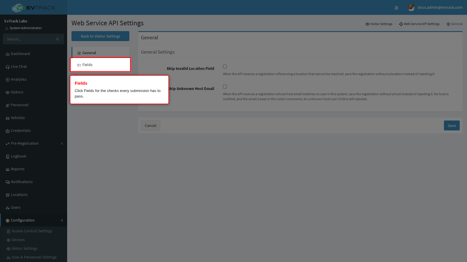 Fields in the page menu