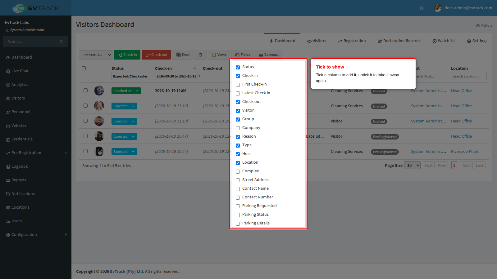 Column picker