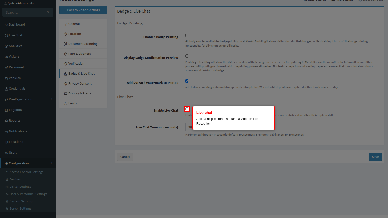 Enable Live Chat