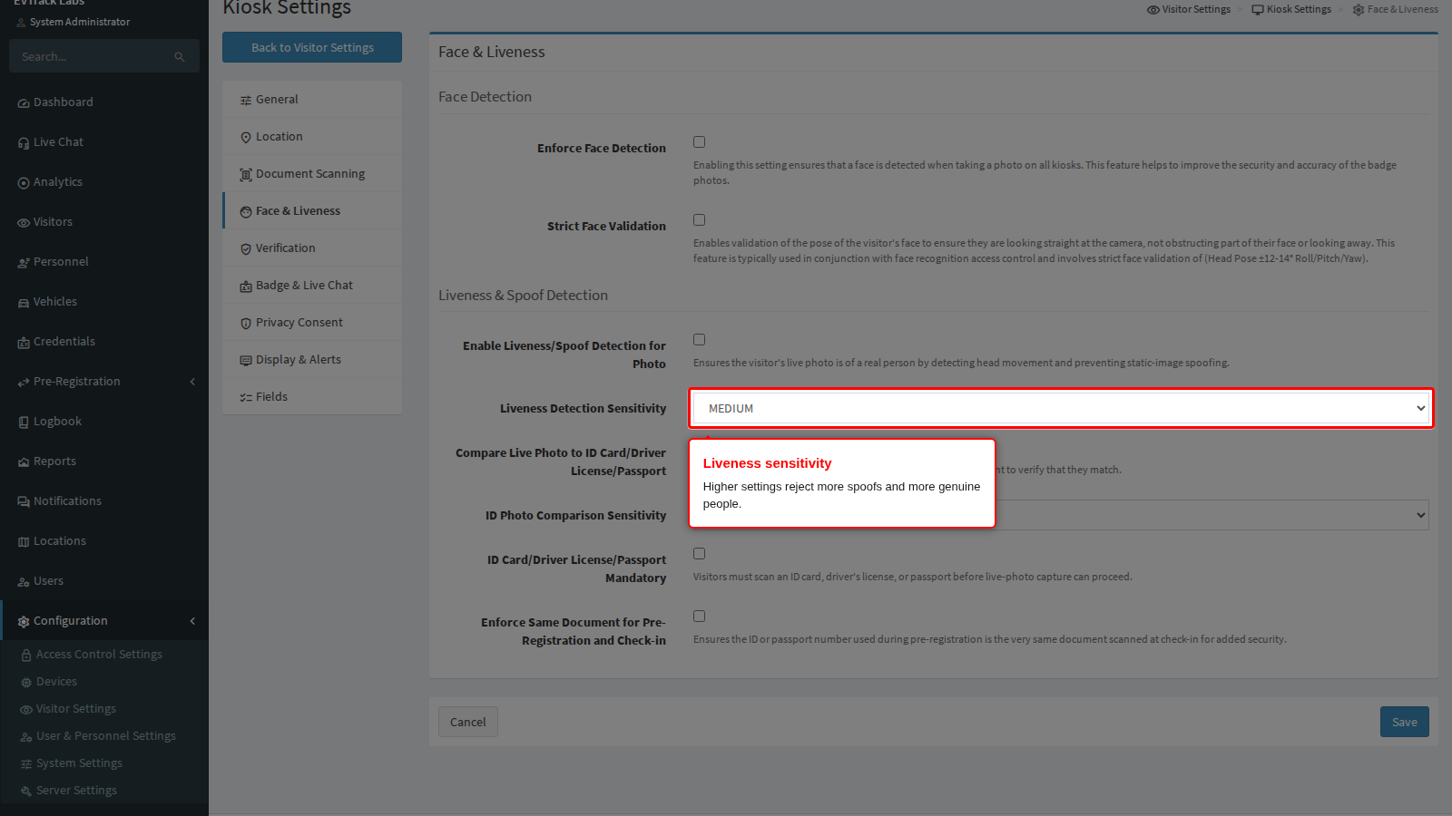 Liveness Detection Sensitivity
