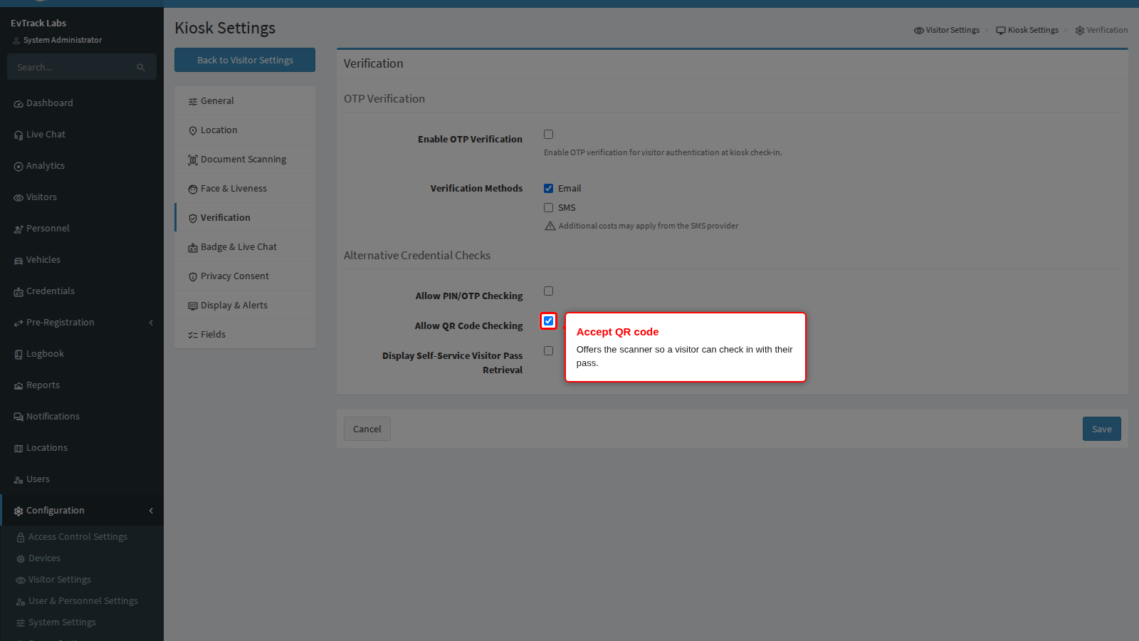 Allow QR Code Checking
