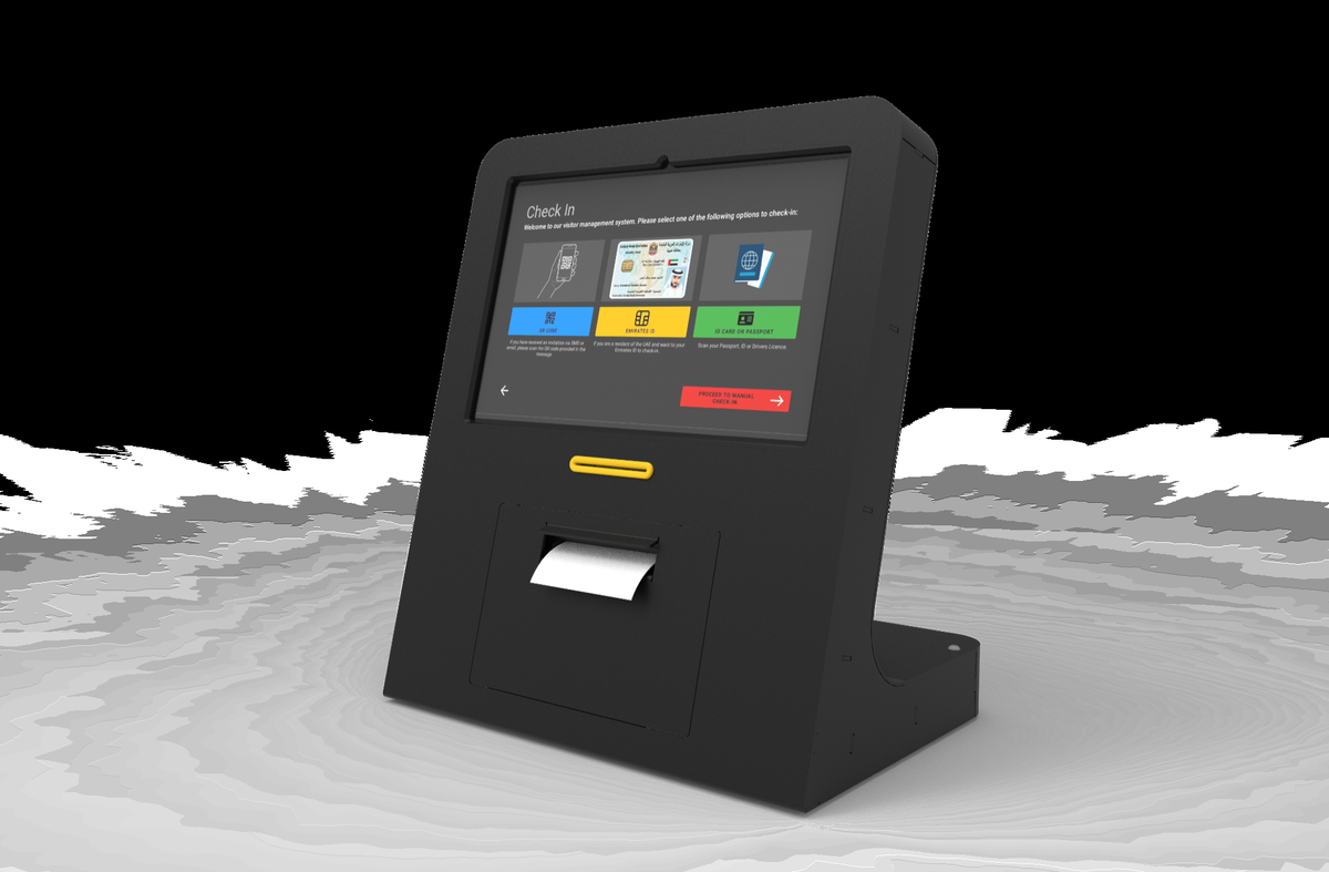 Counter-top kiosk, three-quarter view