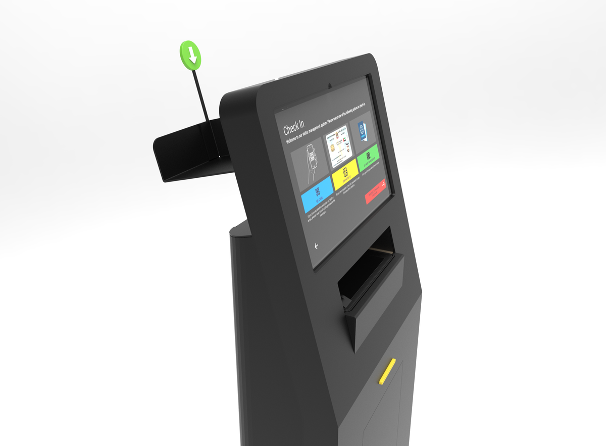 Pedestal kiosk, three-quarter view