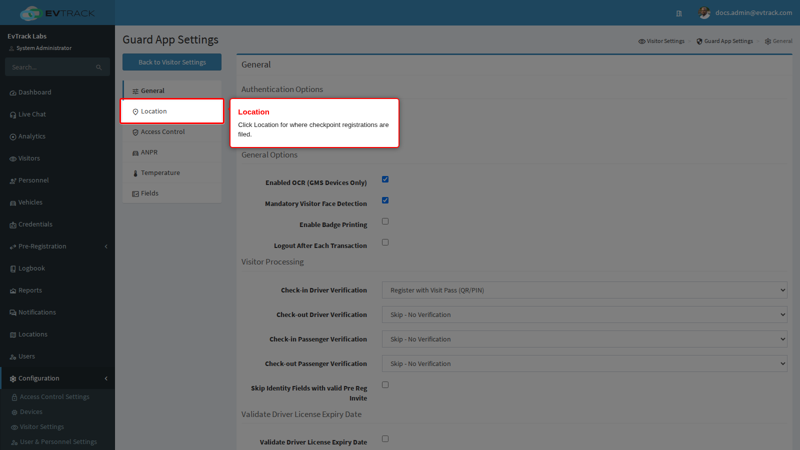 The Location panel in the menu