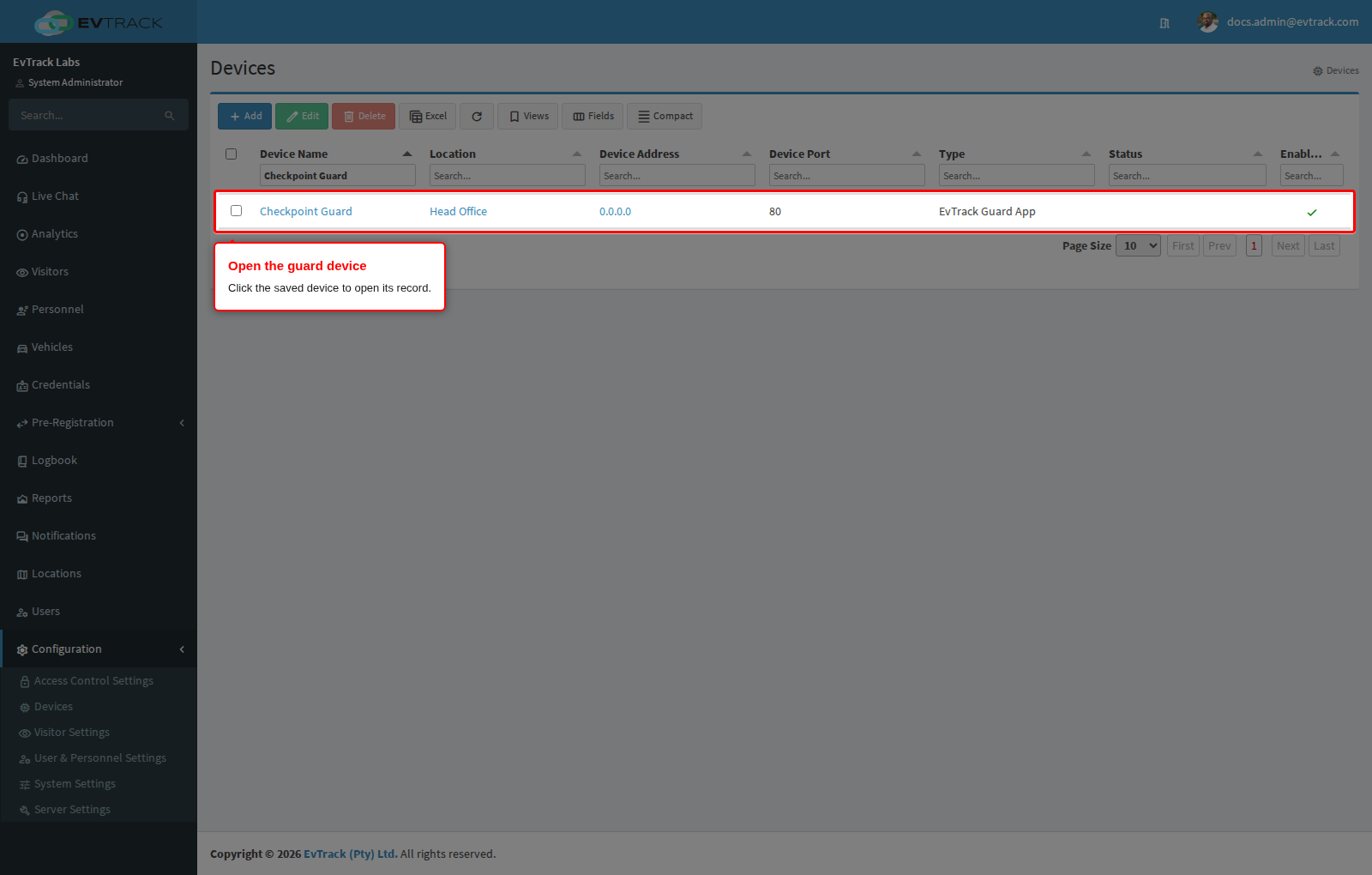 The guard device in the device list