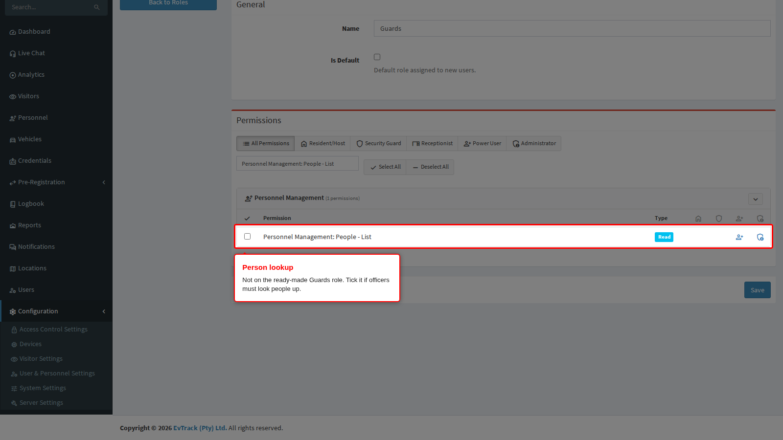 The Personnel Management: People - List permission