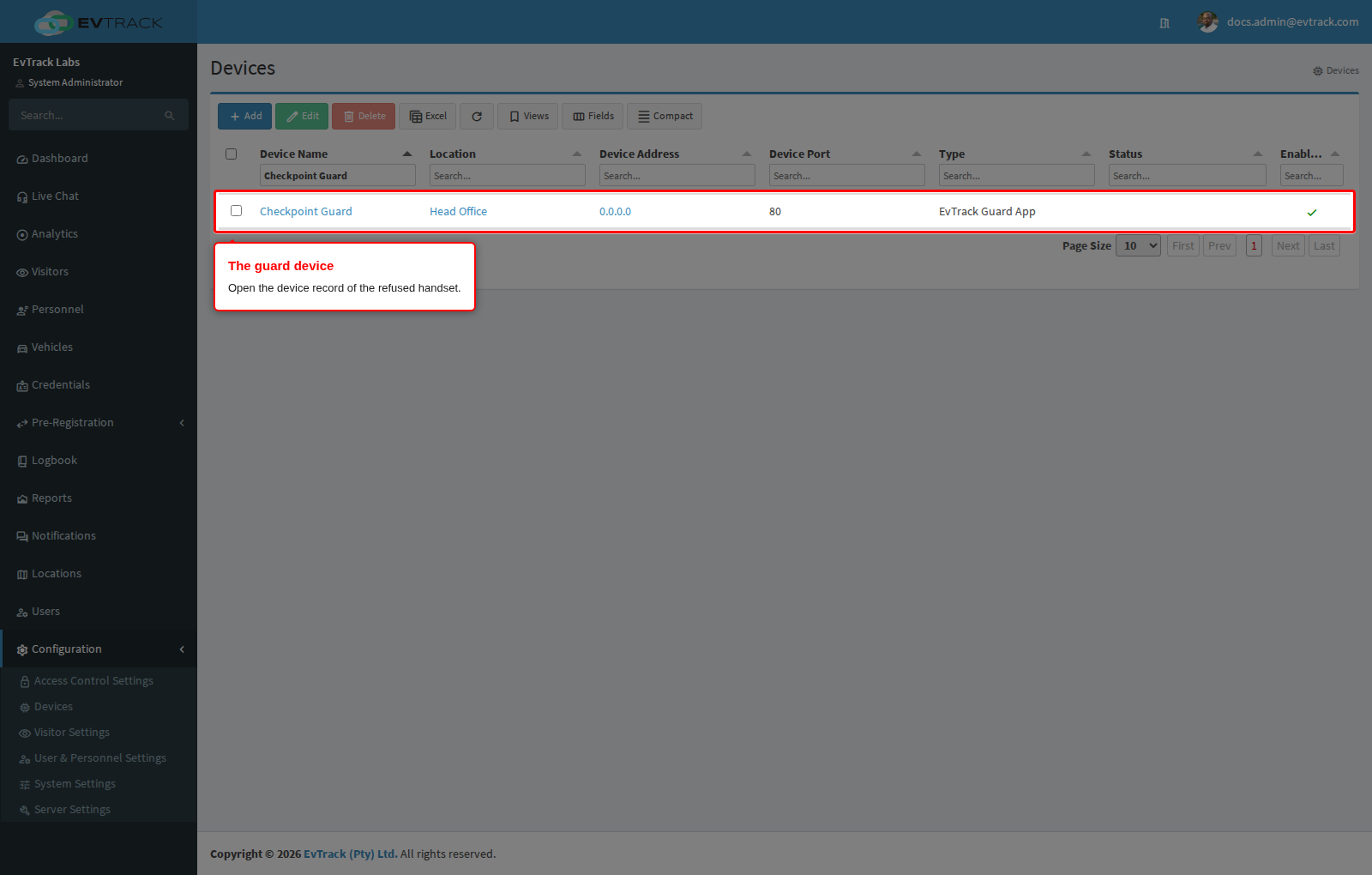 The guard device in the device list