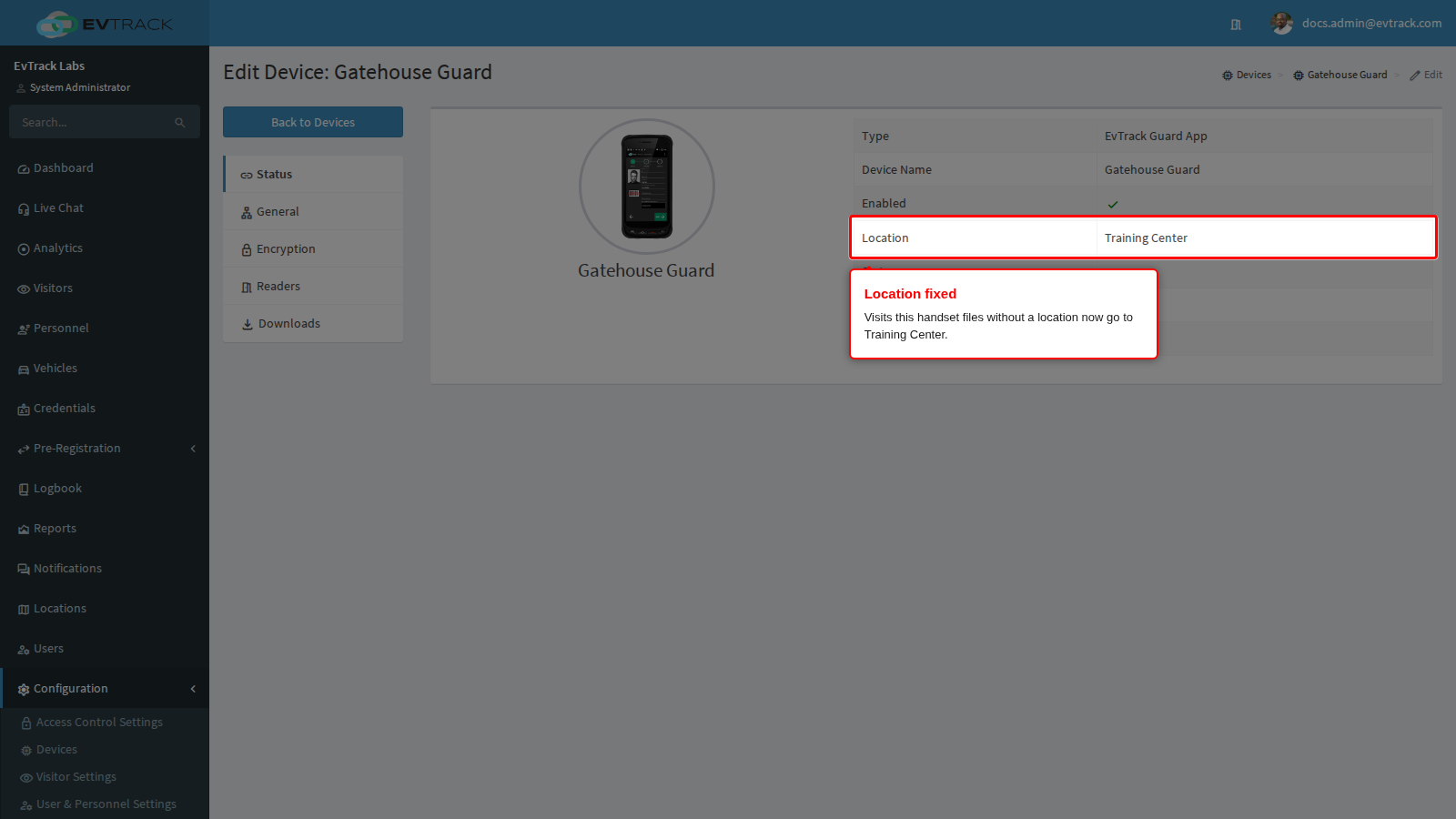 The Status panel shows Training Center
