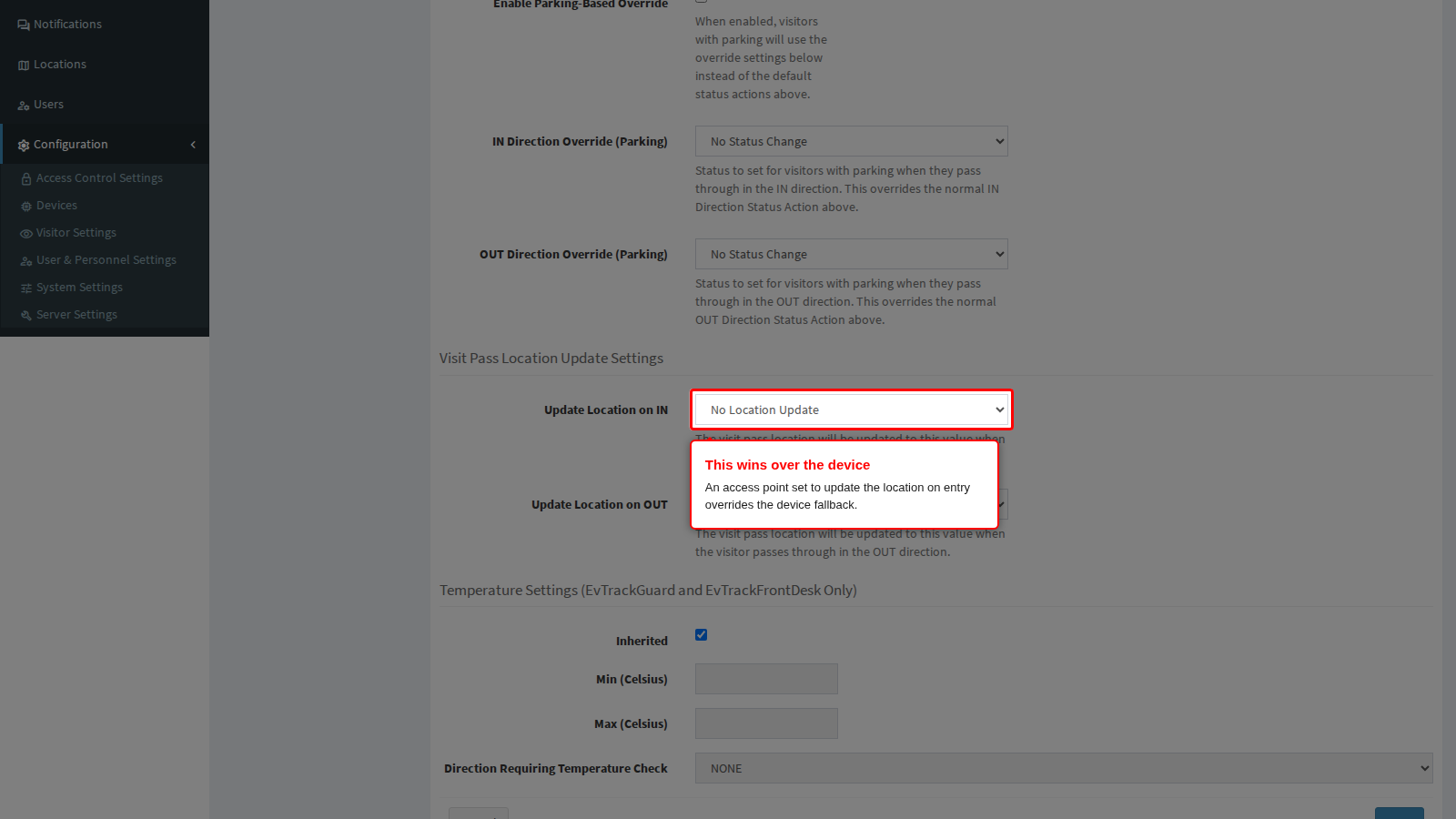 Update Location on IN on an access control point