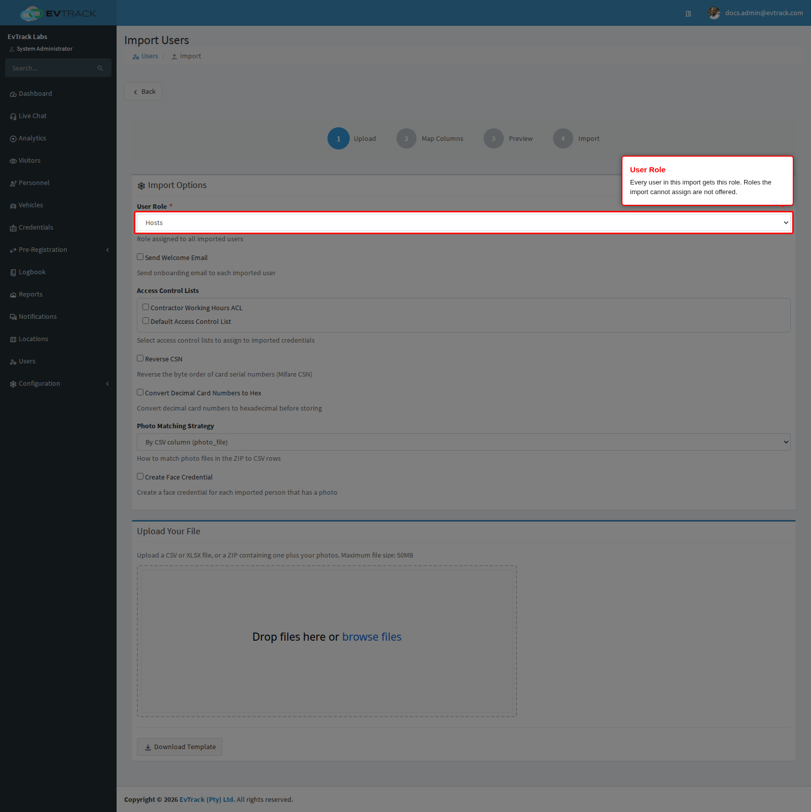 User Role set to Hosts
