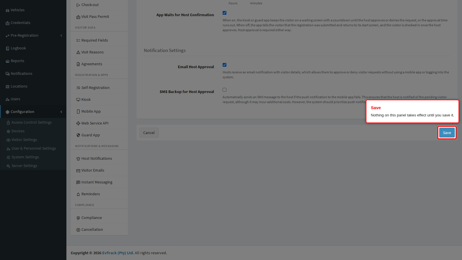 Save on the Host Approval panel