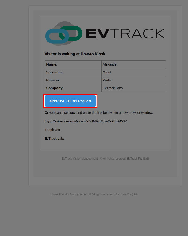 The approval email the host receives