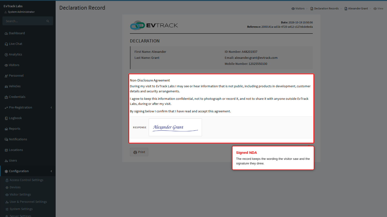 The signed NDA on the record