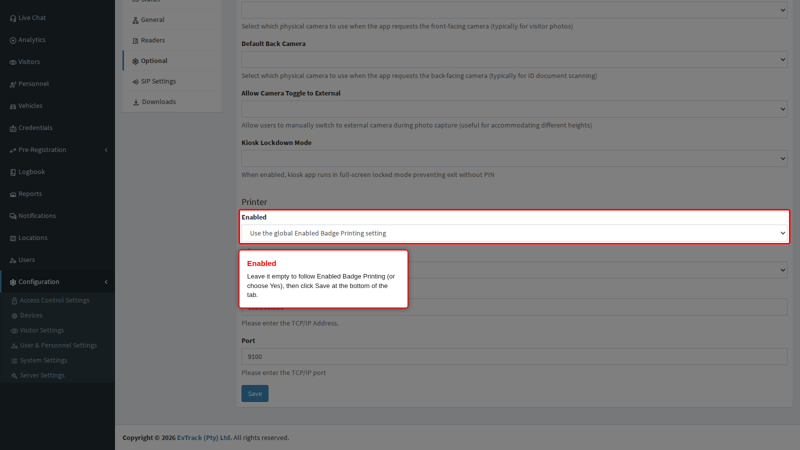 Enabled following the global setting