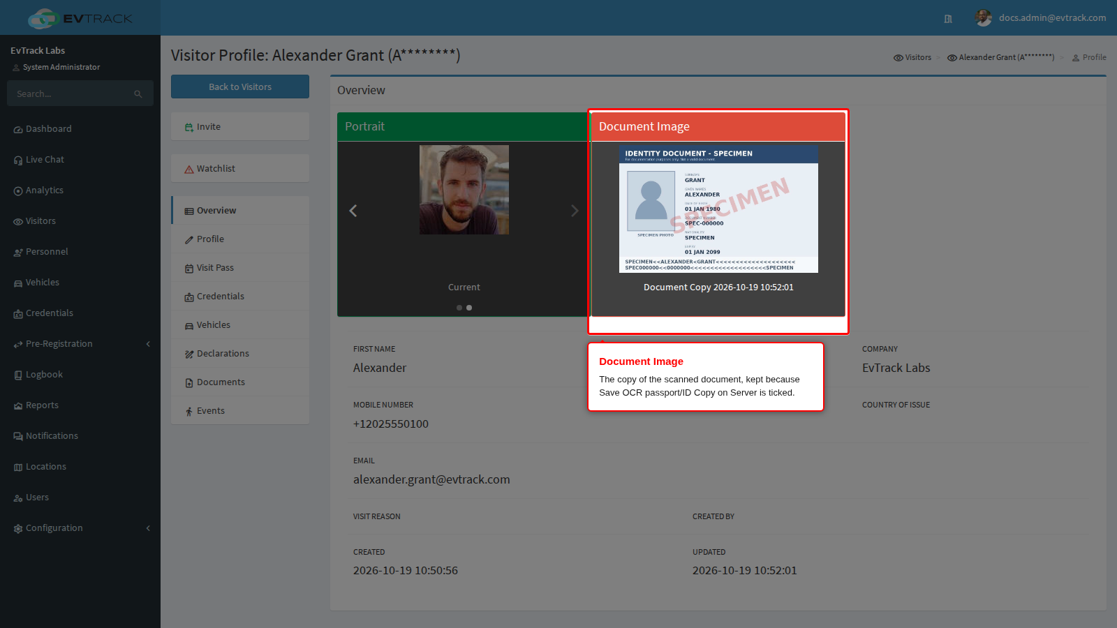 The scanned document in the Document Image box