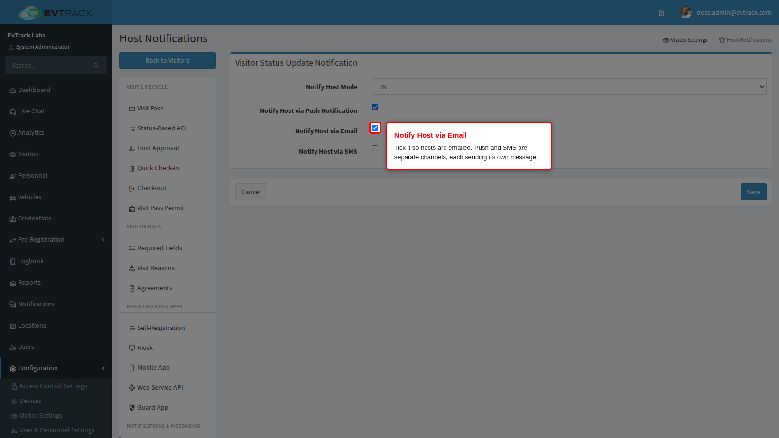 Notify Host via Email ticked