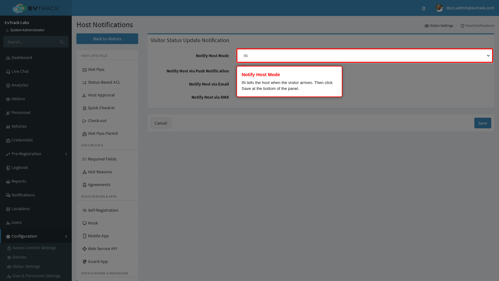 Notify Host Mode set to IN