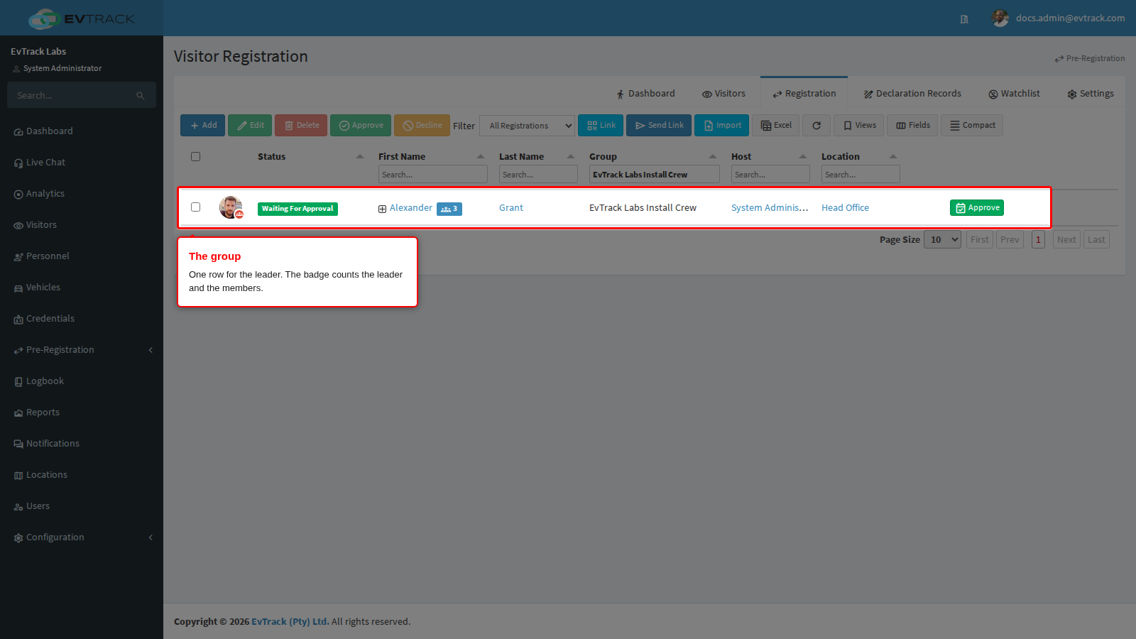 EvTrack Labs Install Crew in the Registration list