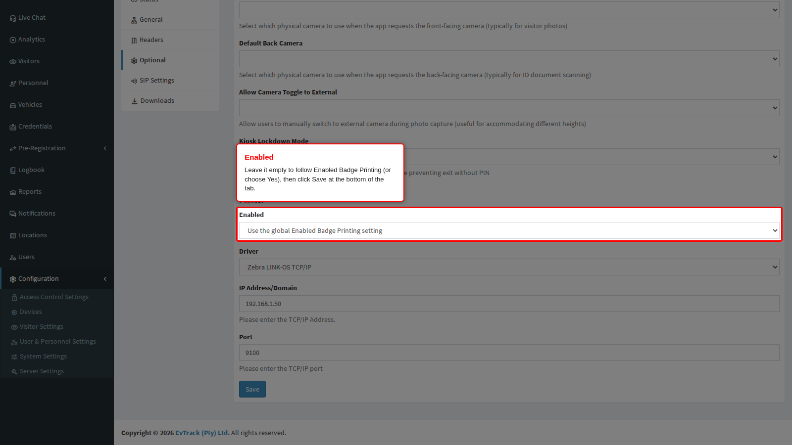 Enabled following the global setting