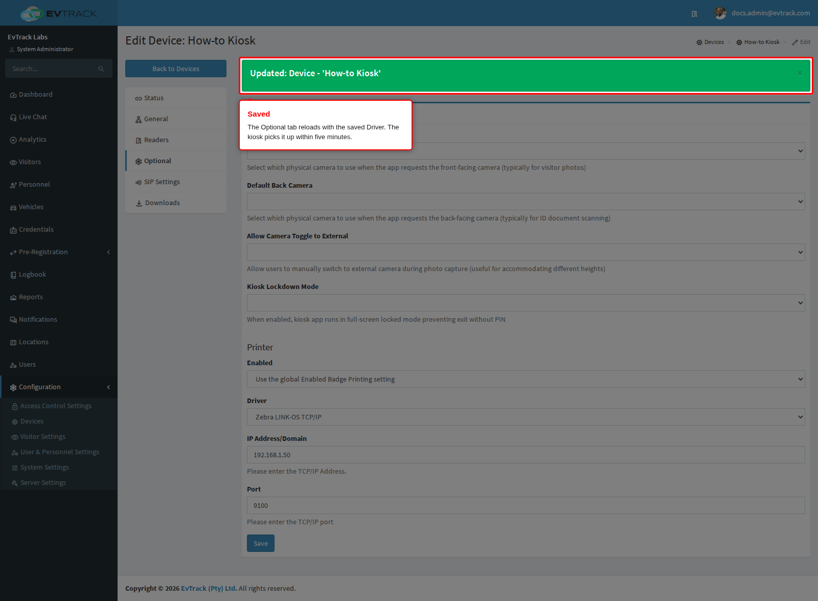 The saved Optional tab