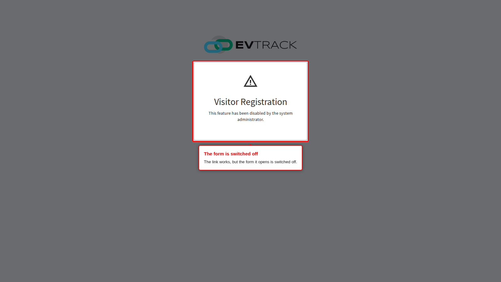 The page a visitor sees when the registration form is switched off