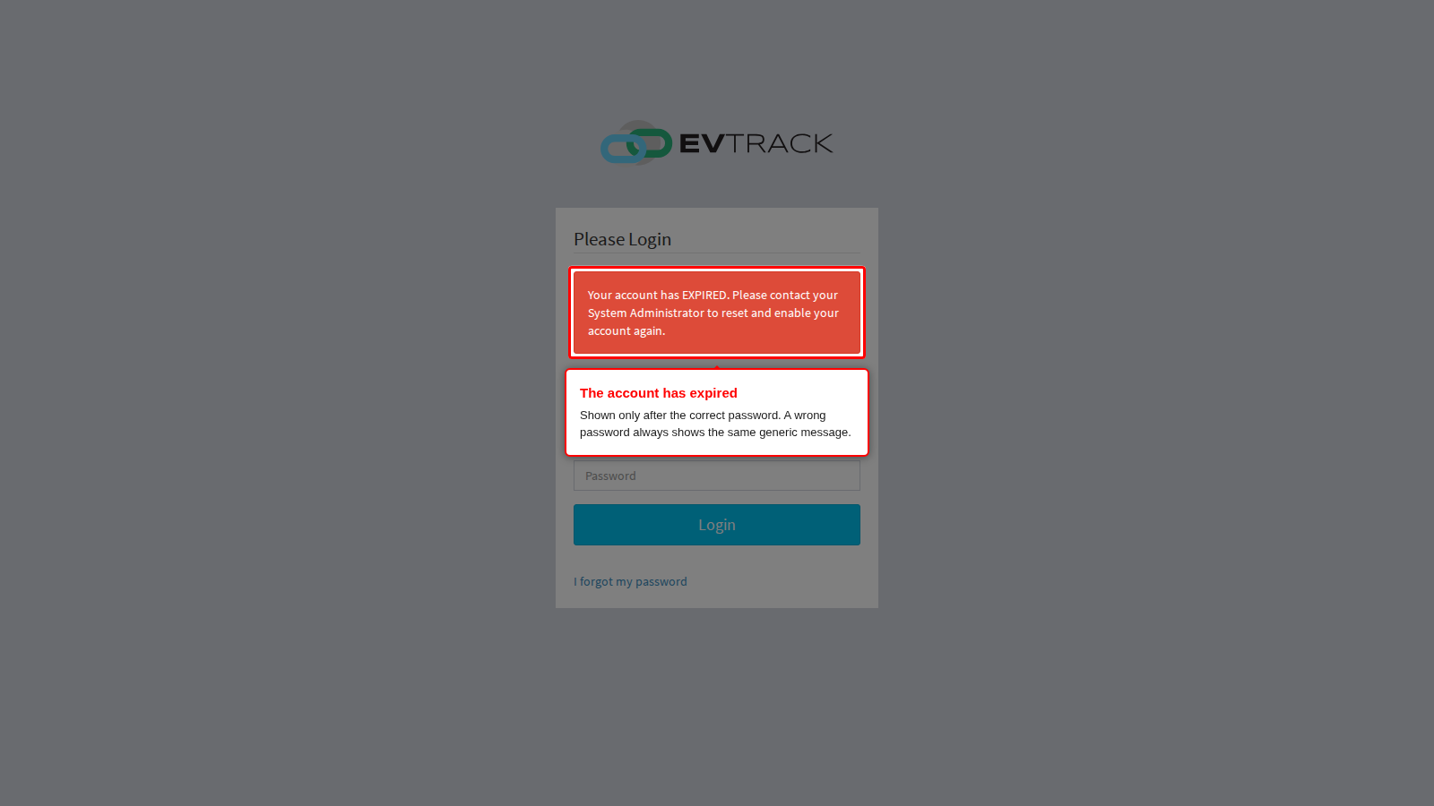 The login page refusing an expired account