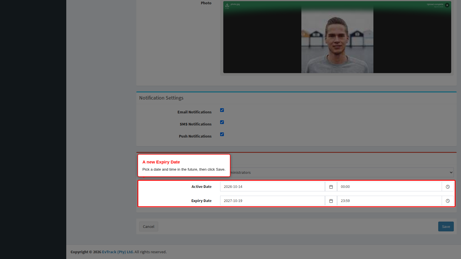 A new Expiry Date on the Profile tab