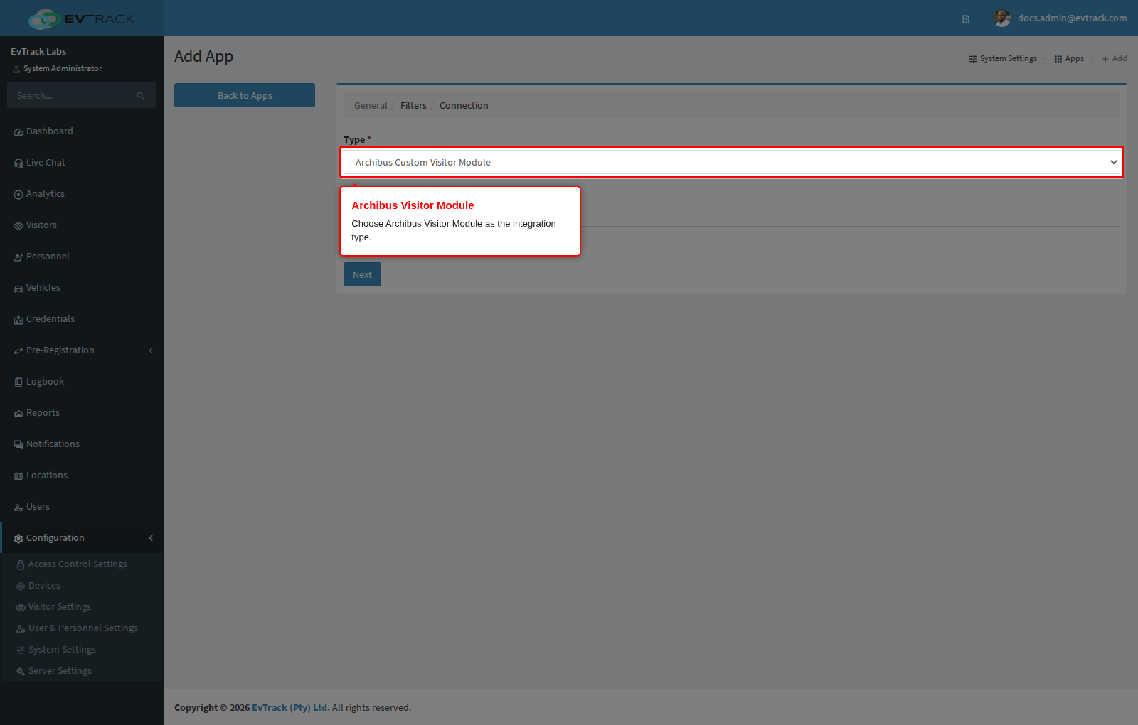 Choose the Archibus integration