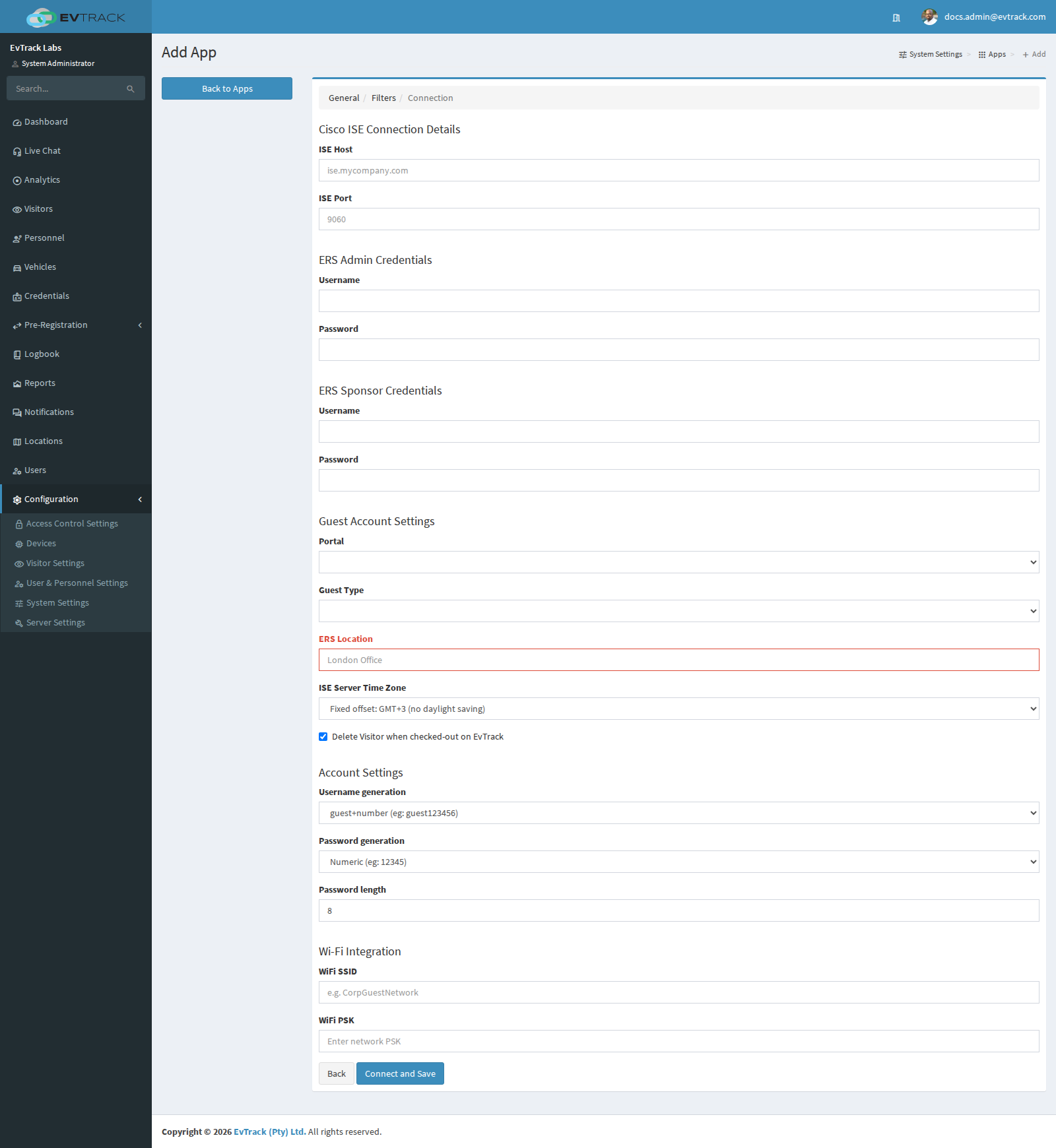 Cisco ISE connection settings