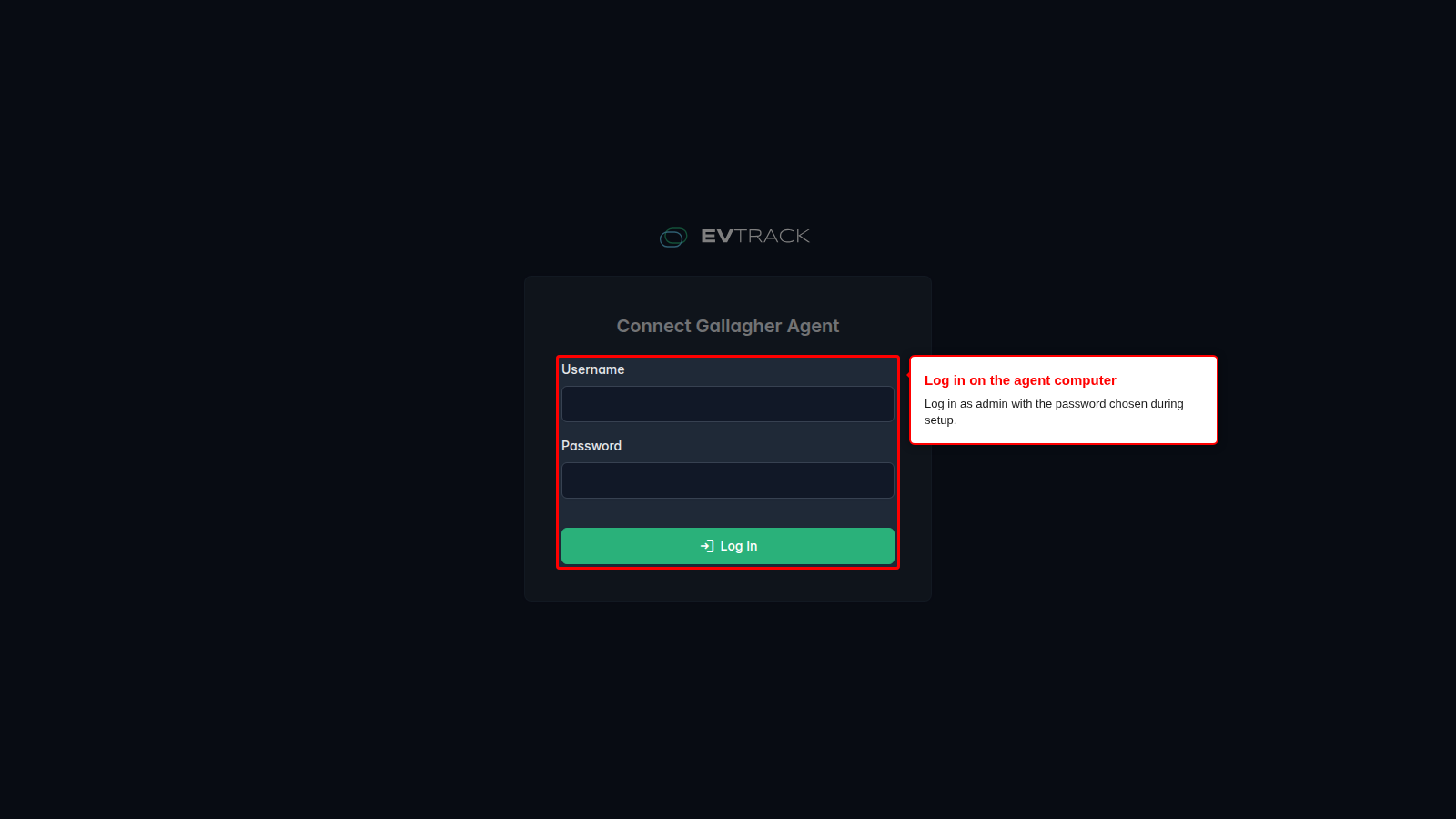 The agent login page