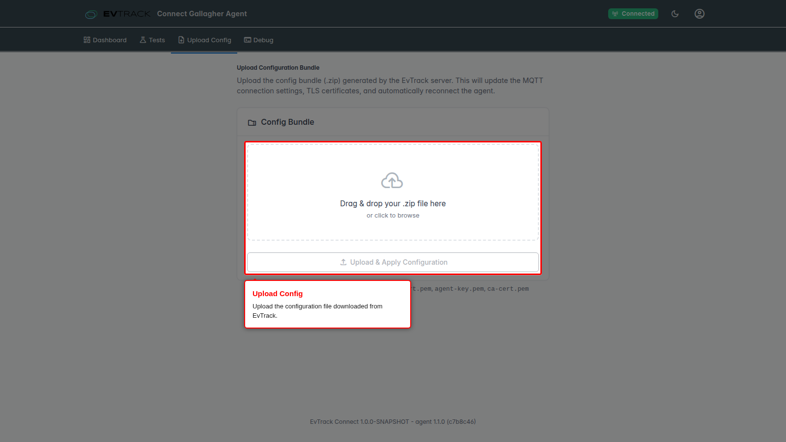 Upload the configuration file