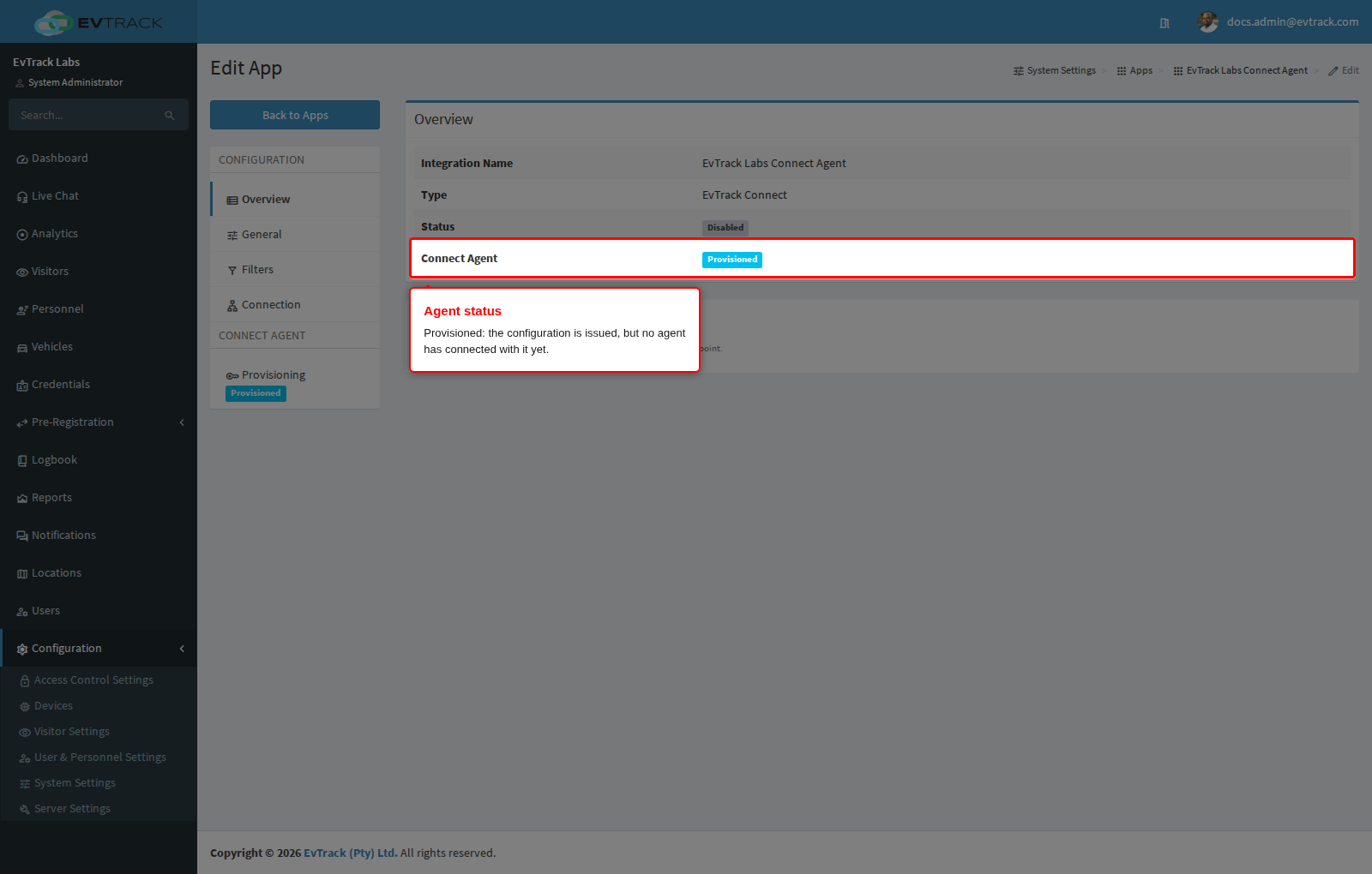 The agent status on the Overview tab