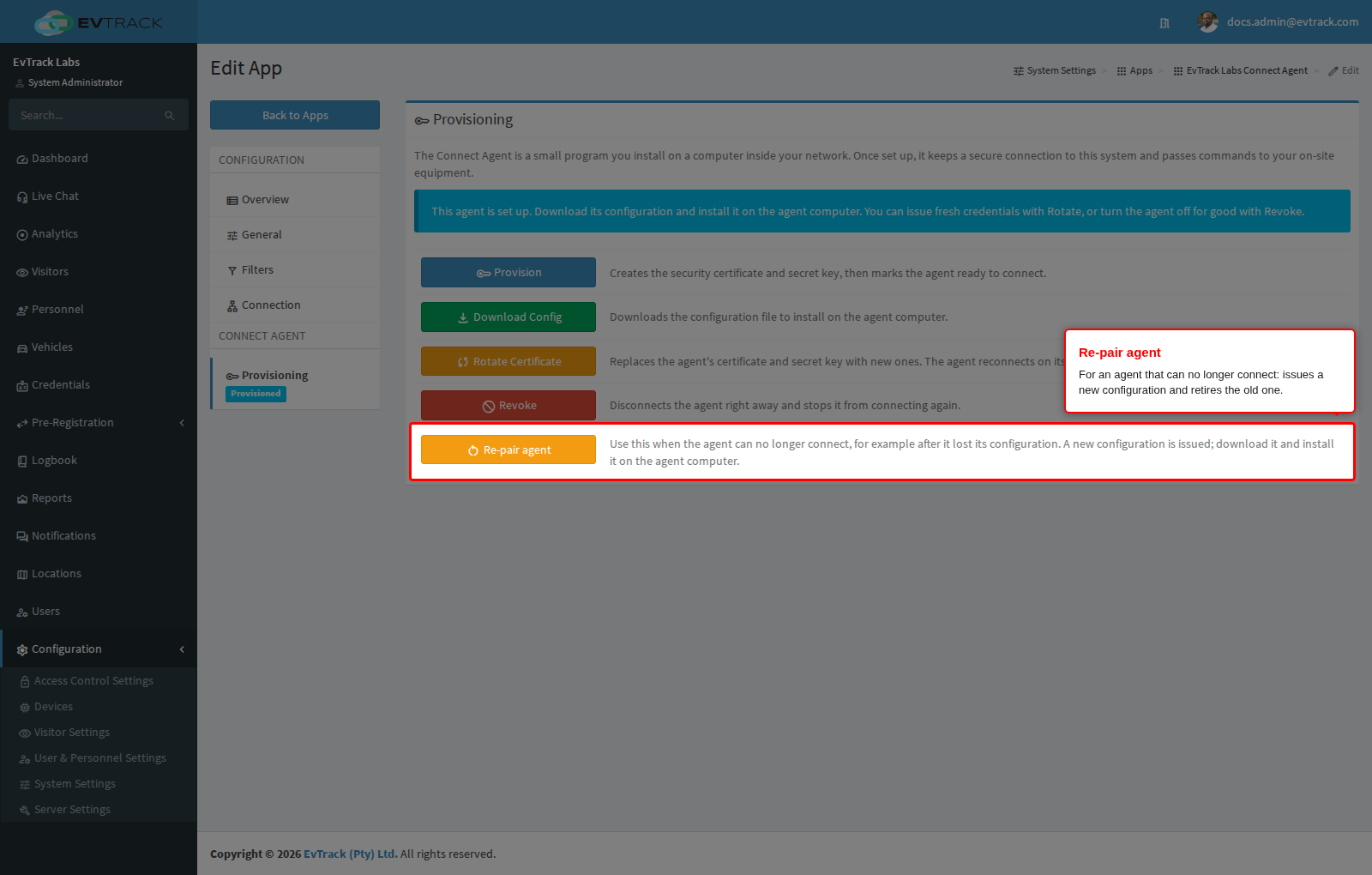 Re-pair agent on the Provisioning tab