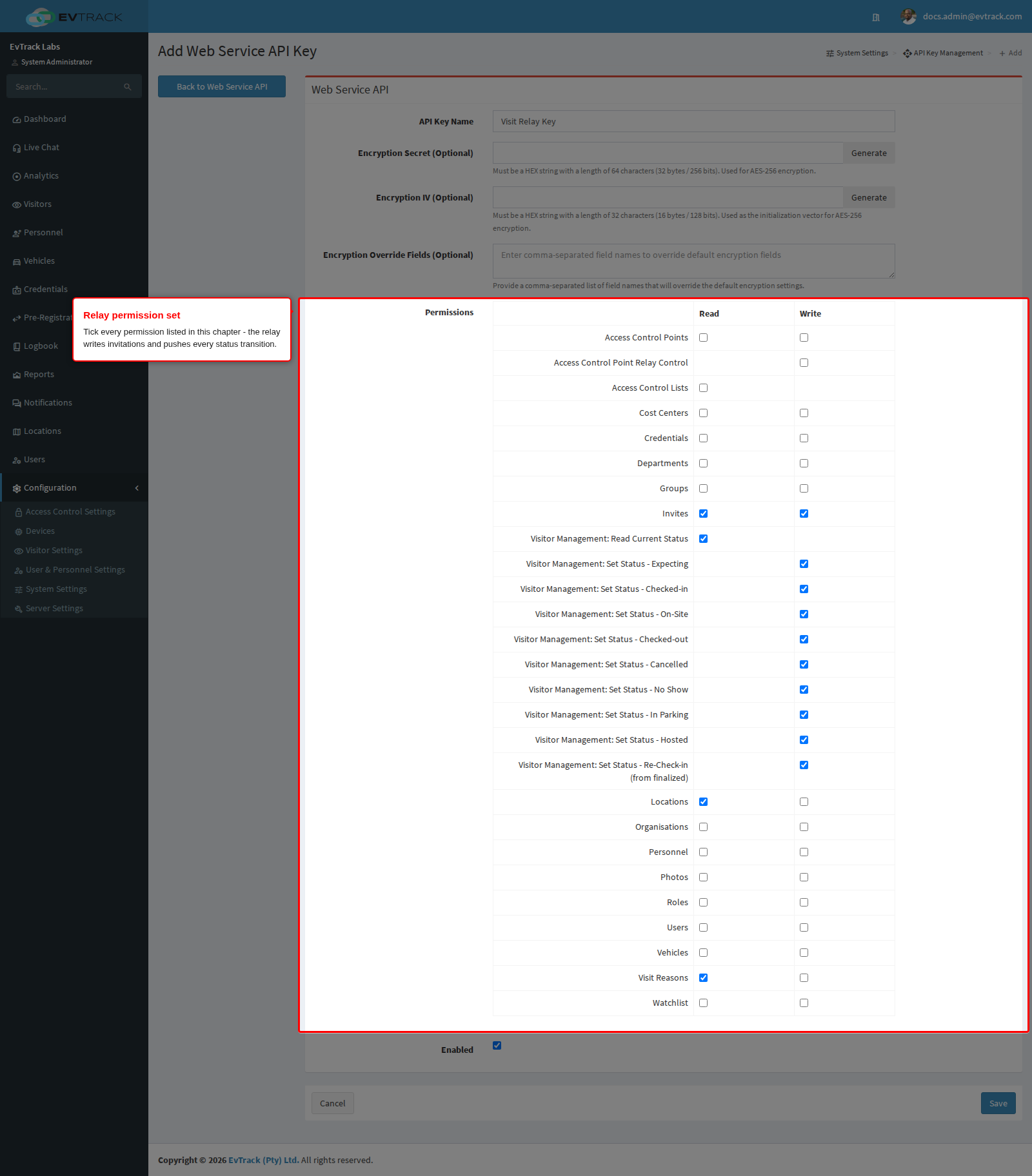 The relay permission set on the remote API key