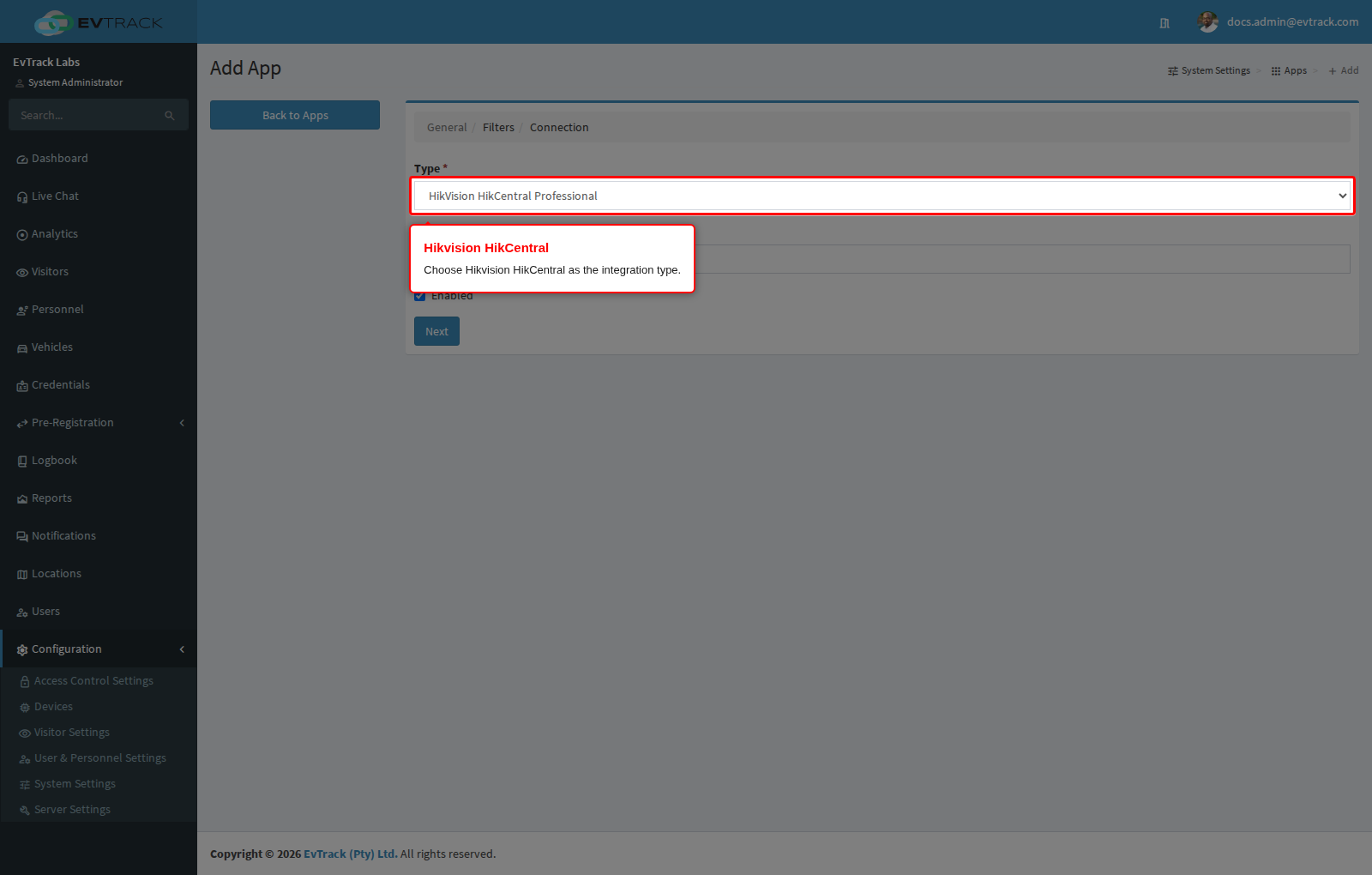Choose the HikCentral integration