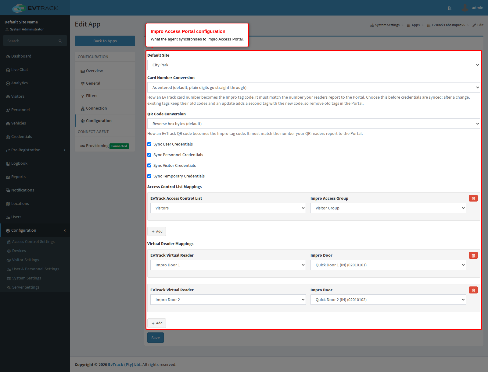 The Impro Access Portal configuration