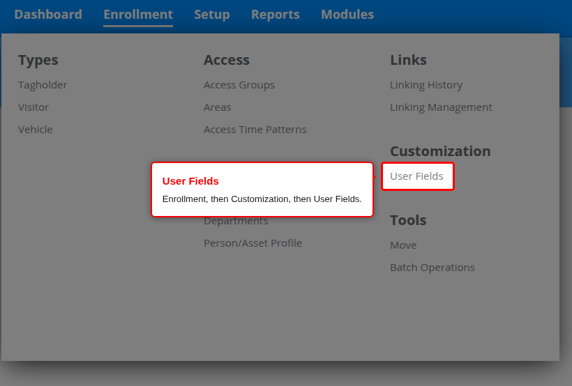 User Fields in the Customization menu