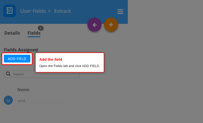 ADD FIELD on the Fields tab