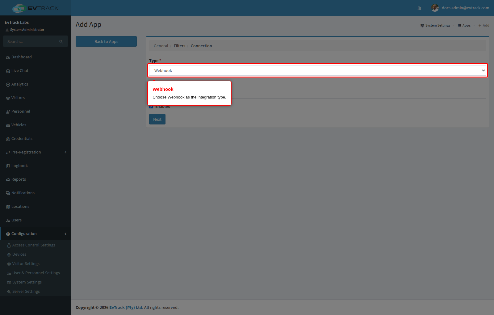 Choose the Webhook integration