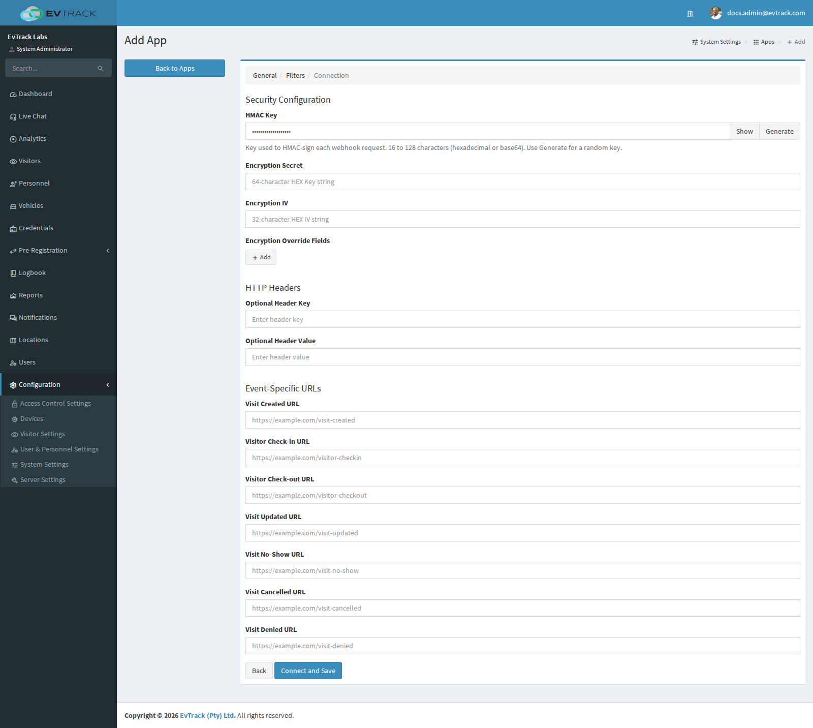 Webhook connection settings