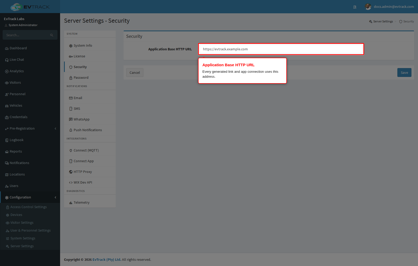 The Application Base HTTP URL field
