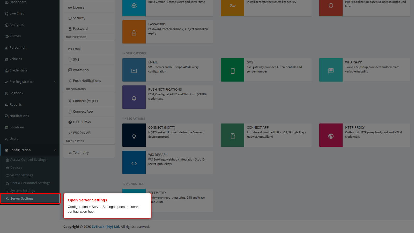 Configuration > Server Settings in the sidebar