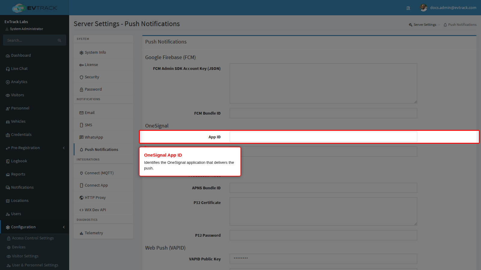 The OneSignal App ID field
