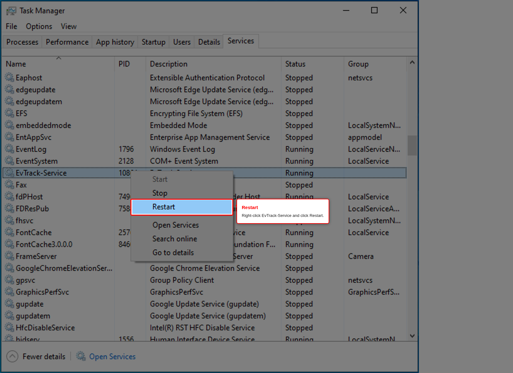 Restart from Task Manager