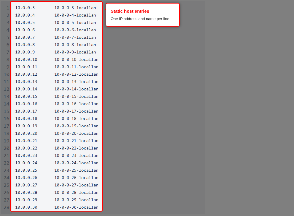 Static host entries