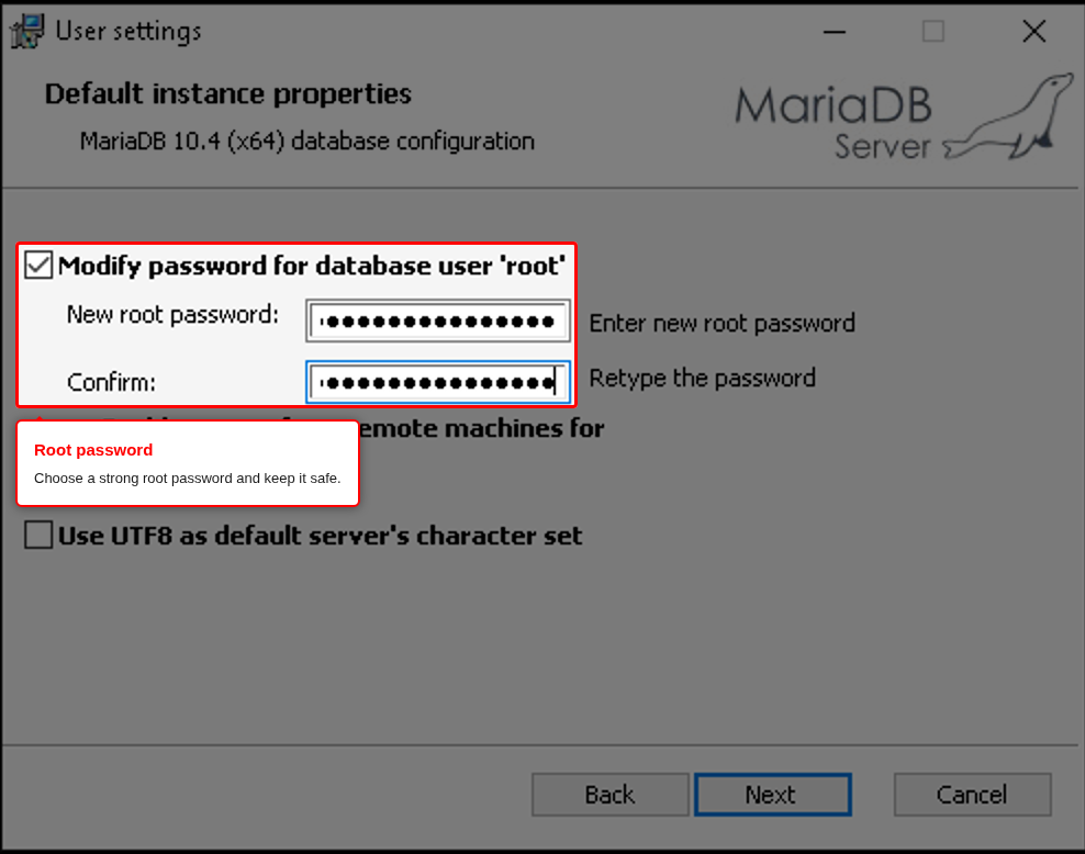 MariaDB root password