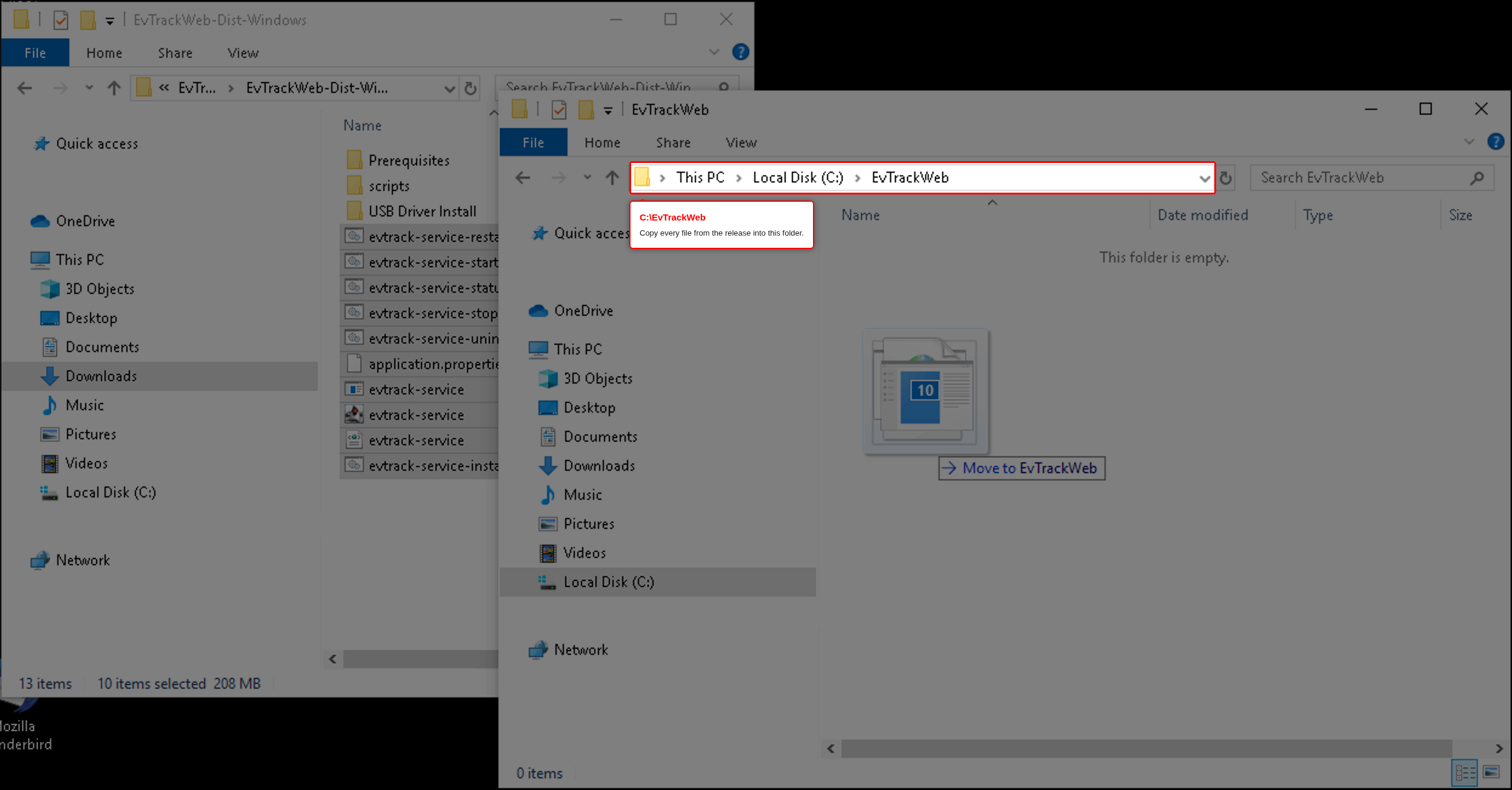 Copying the files to C:\EvTrackWeb